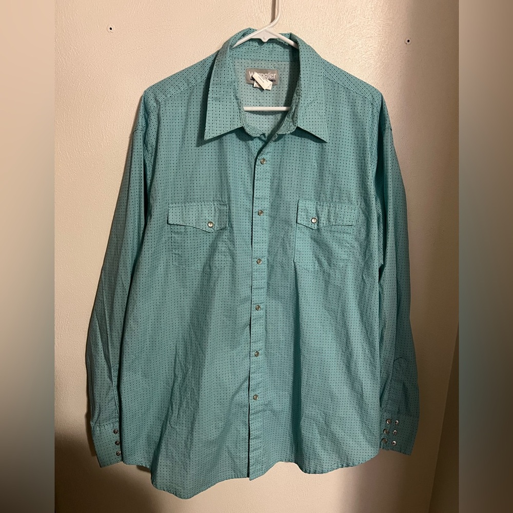 WRANGLER Classic Pearl Snap Wrancher Western Button Down Blue Black Men's Sz 2XL